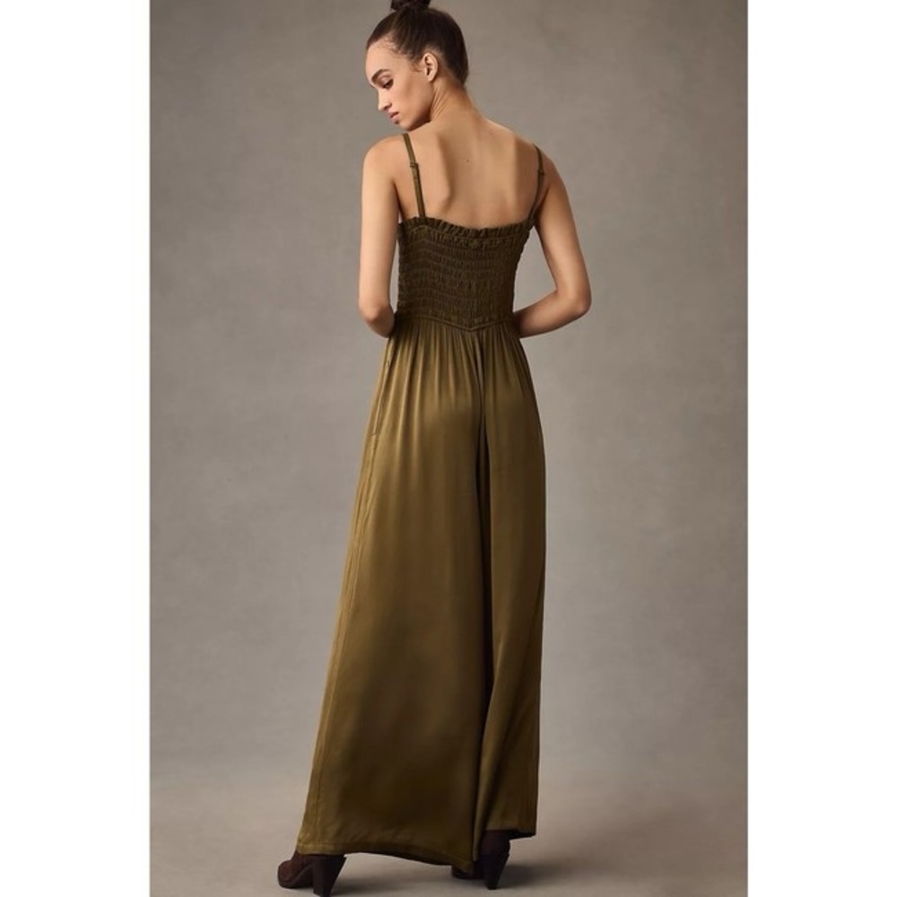 Pilcro Olive Green Smocked Bodice Wide-Leg Jumpsuit - Picture 2 of 5